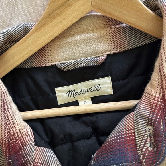 Madewell Quilted Shirt Jacket Plaid Navy Blue Red Cream Size M - Picture 7 of 9
